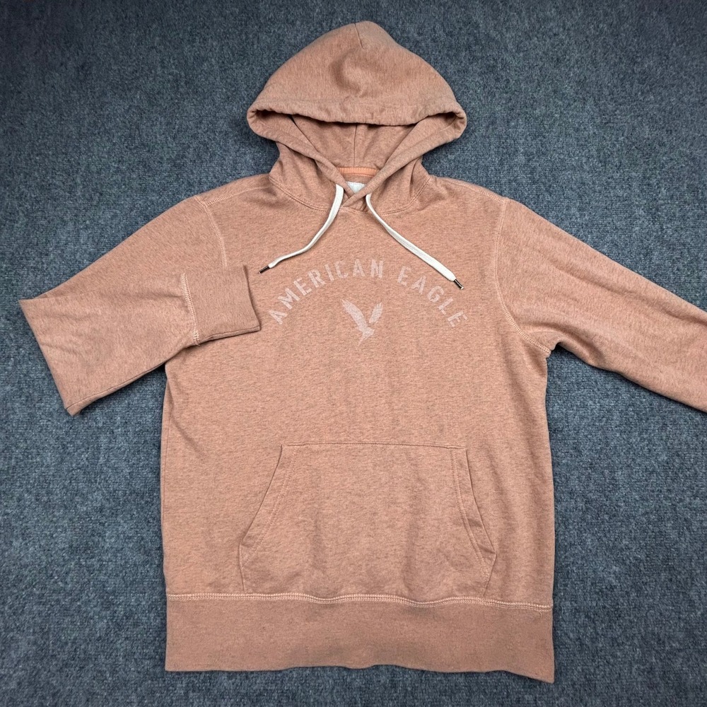 American Eagle Hoodie Mens M Orange Super Soft Graphic Pullover Fleece Solid